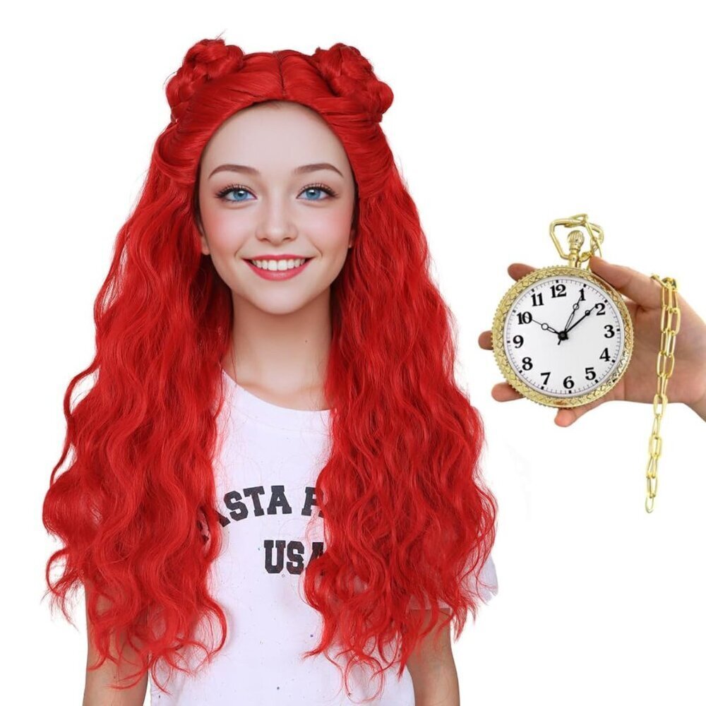 Long Cosplay Wig Breathable Heat Resistant Lightweight Women Red Wavy